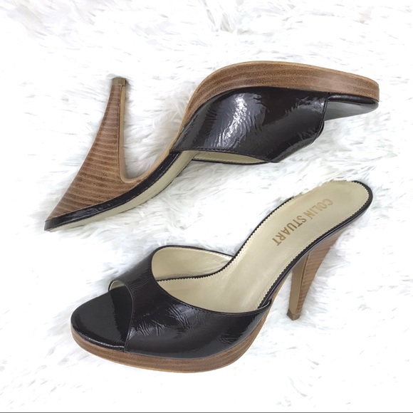 Colin Stuart Brown Patent Sandal Heels Size 9 B - Picture 1 of 5